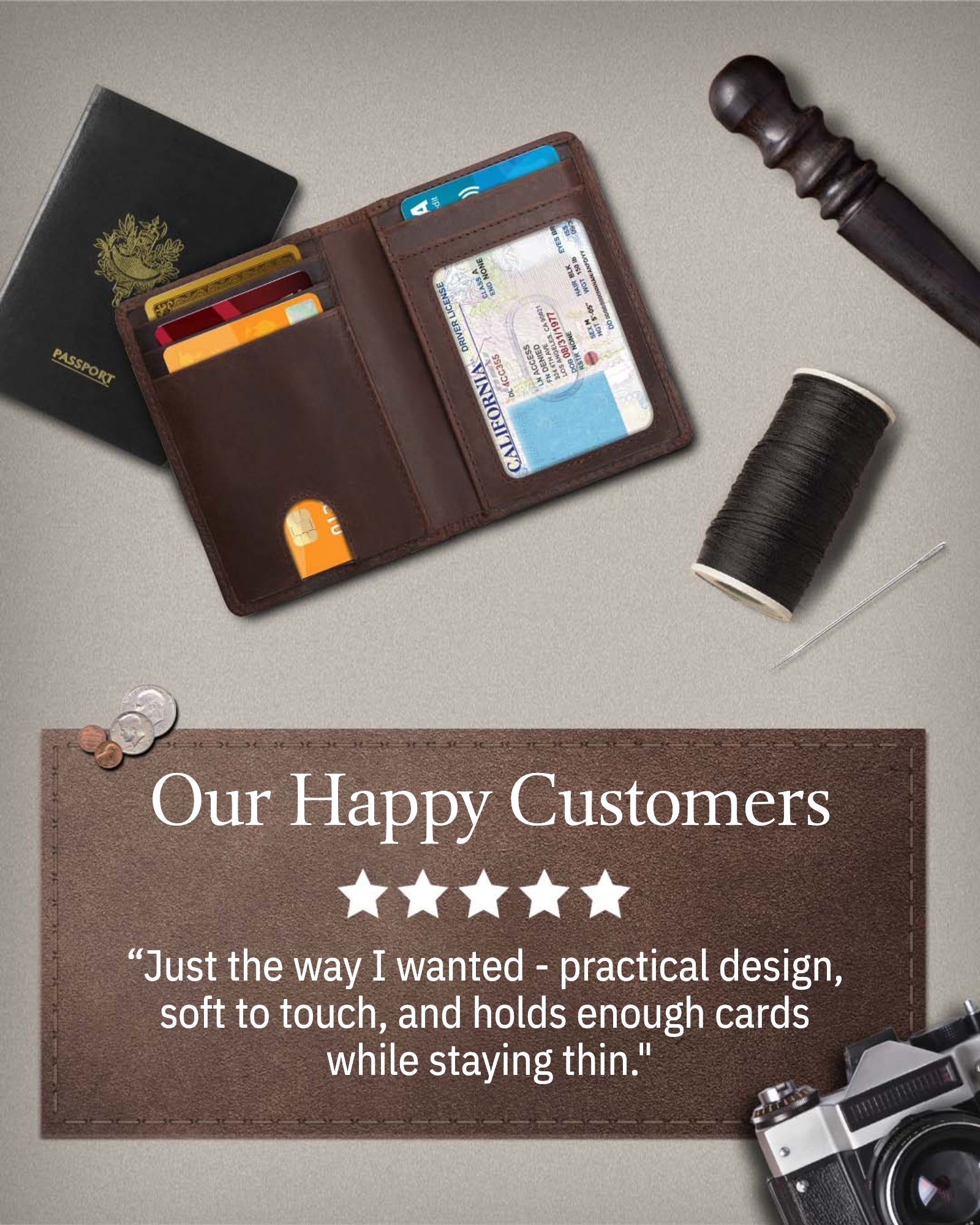 Slim Bifold Wallet With Pull Strap - P's One-Stop Shop 