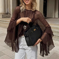 Spring Arrival Women Clothing round Neck Ruffle Sleeve Gentle Loose Chiffon Shirt - P's One-Stop Shop 