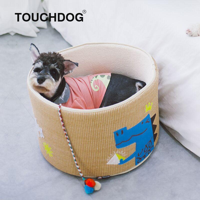 Touchcat 'Claw-ver Nest' Rounded Scratching Cat Bed w/ Teaser Toy - P's One-Stop Shop 