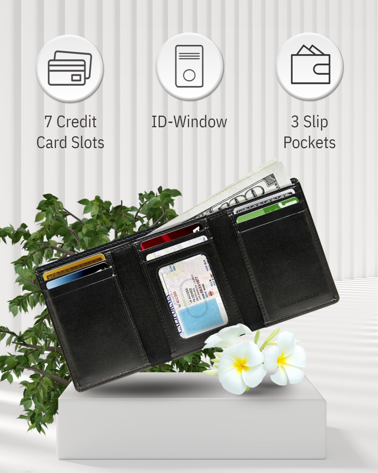Vegan Trifold Wallet With ID Window - P's One-Stop Shop 