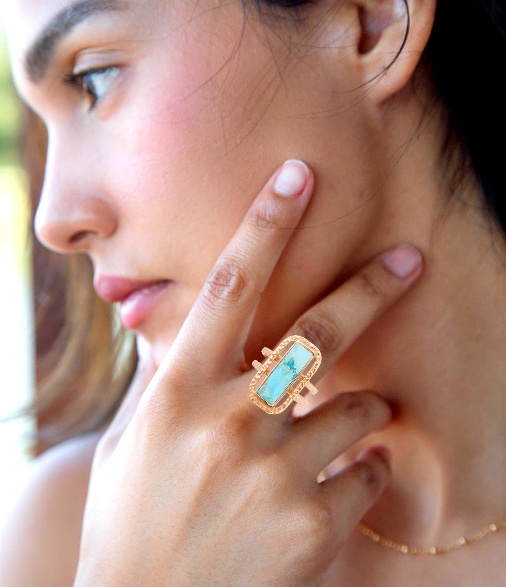 Willa Blue Turquoise Golden Statement Ring - P's One-Stop Shop 