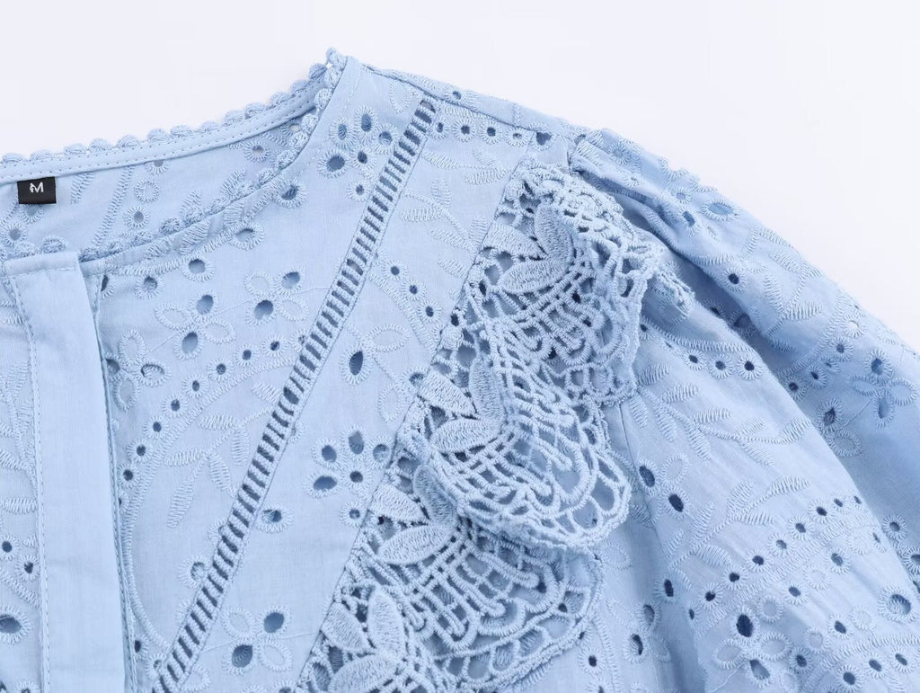 Women Clothing Autumn Hollowed out Embroidered Shirt - P's One-Stop Shop 