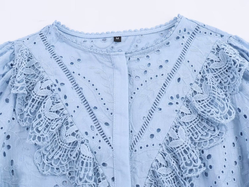 Women Clothing Autumn Hollowed out Embroidered Shirt - P's One-Stop Shop 