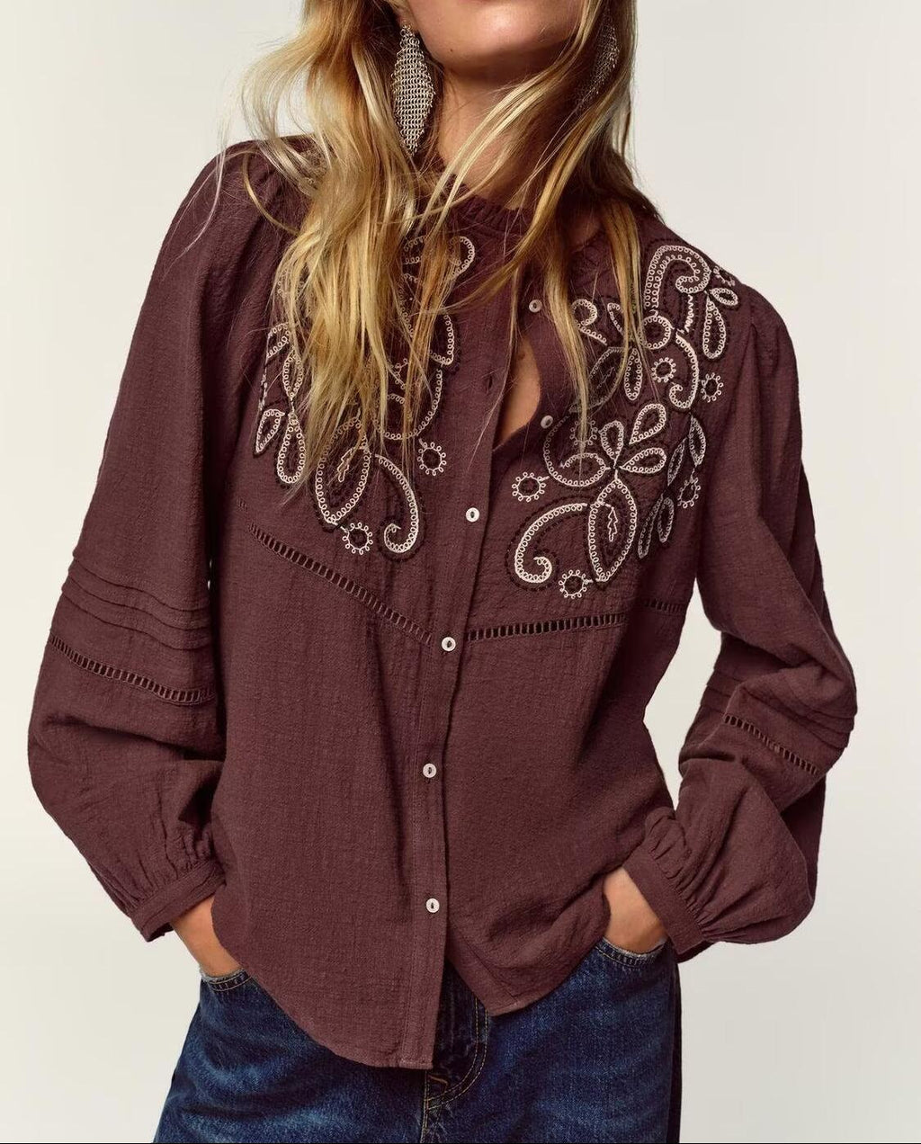 Women Clothing Casual Chest Embroidered Shirt - P's One-Stop Shop 