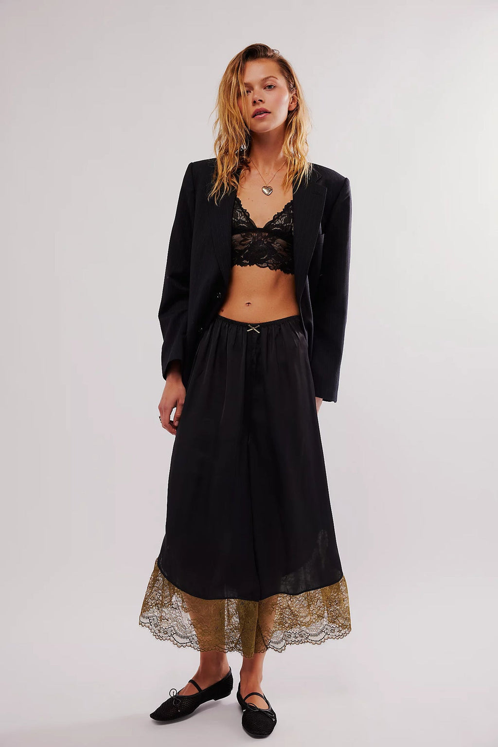 Women Lace Satin Stitching Loose Wide Leg Casual Trousers Office - P's One-Stop Shop 