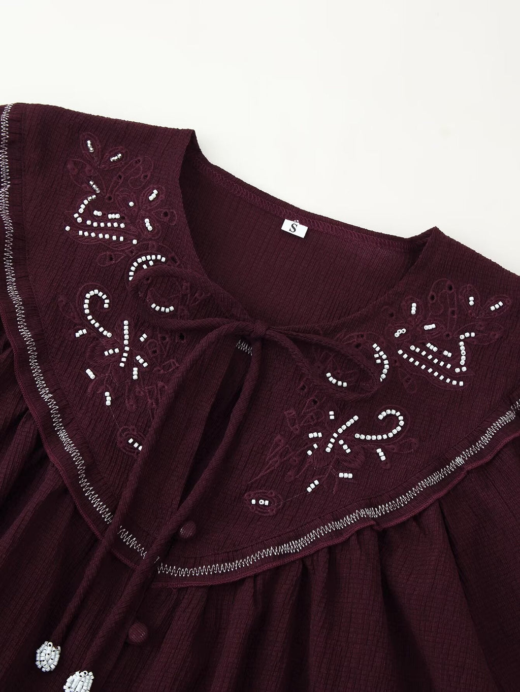 Women Long Sleeve Casual Beaded Embroidered Shirt - P's One-Stop Shop 