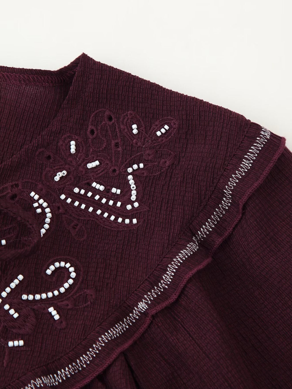 Women Long Sleeve Casual Beaded Embroidered Shirt - P's One-Stop Shop 
