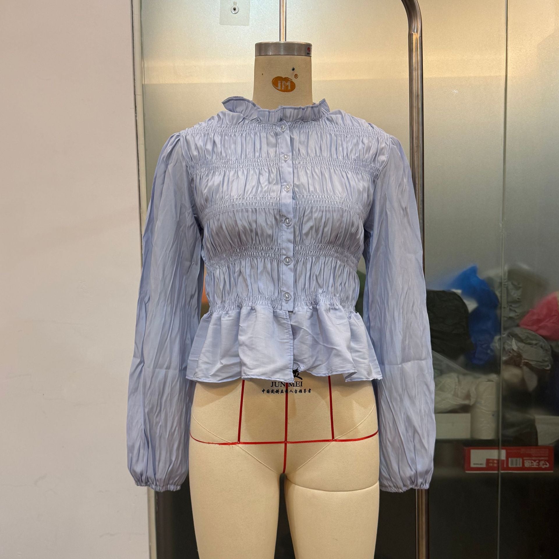 Women Solid Color Casual Button Slim Fit Cardigan Shirt Puff Sleeve Top - P's One-Stop Shop 