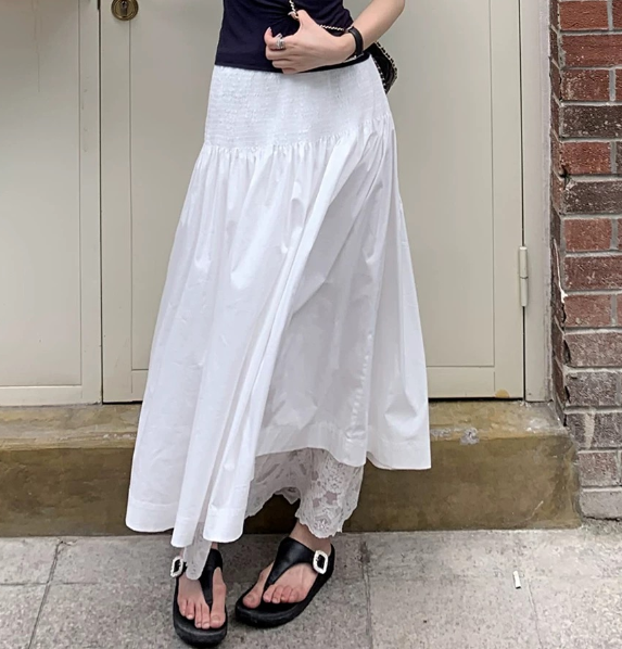 Women Wear Pleated Skirt Women High Waist A line Slimming Elegant Elastic Draping Long Skirt - P's One-Stop Shop 