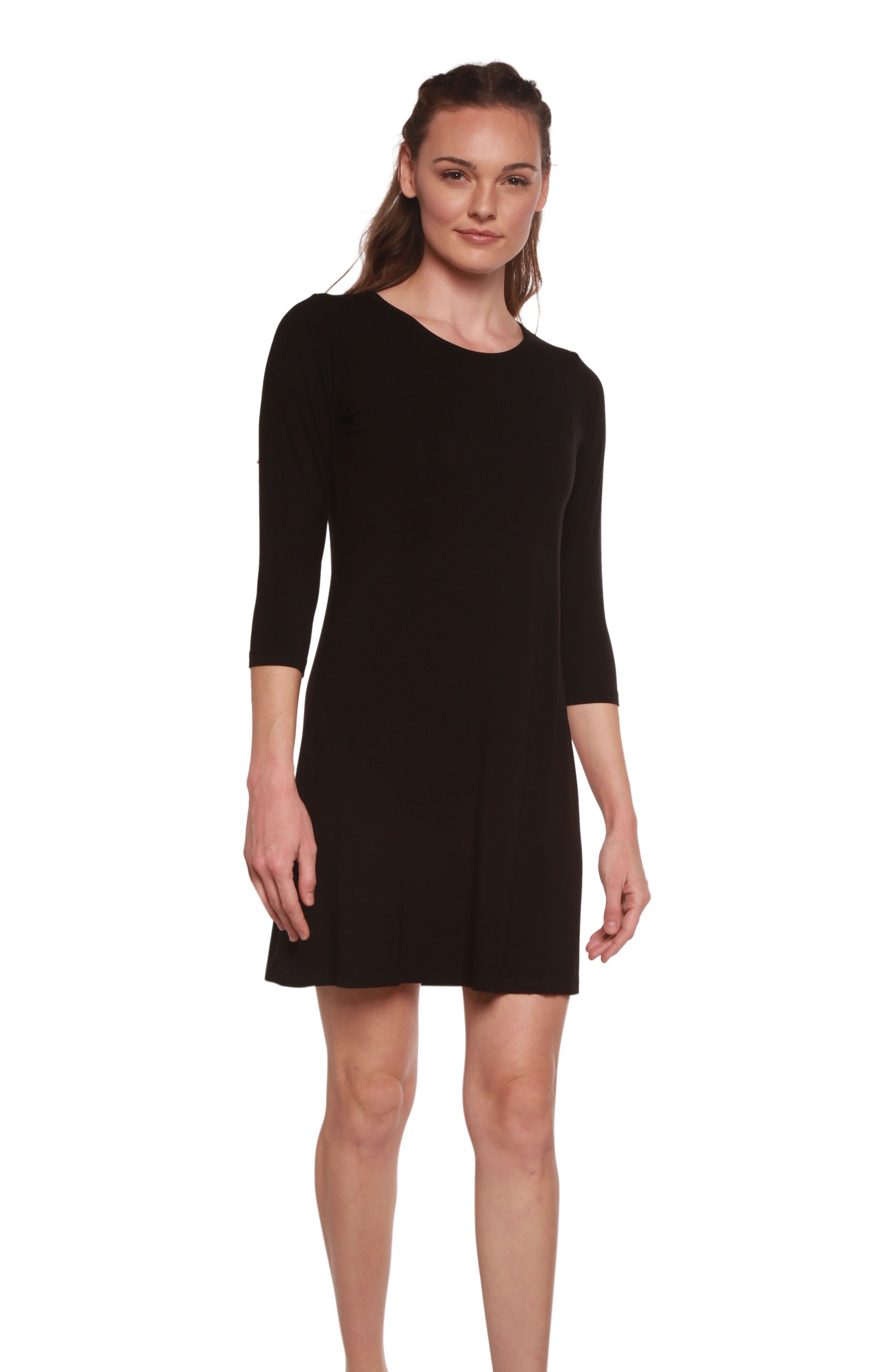 Women's A-Line Bamboo Viscose Dress in Black - P's One-Stop Shop 