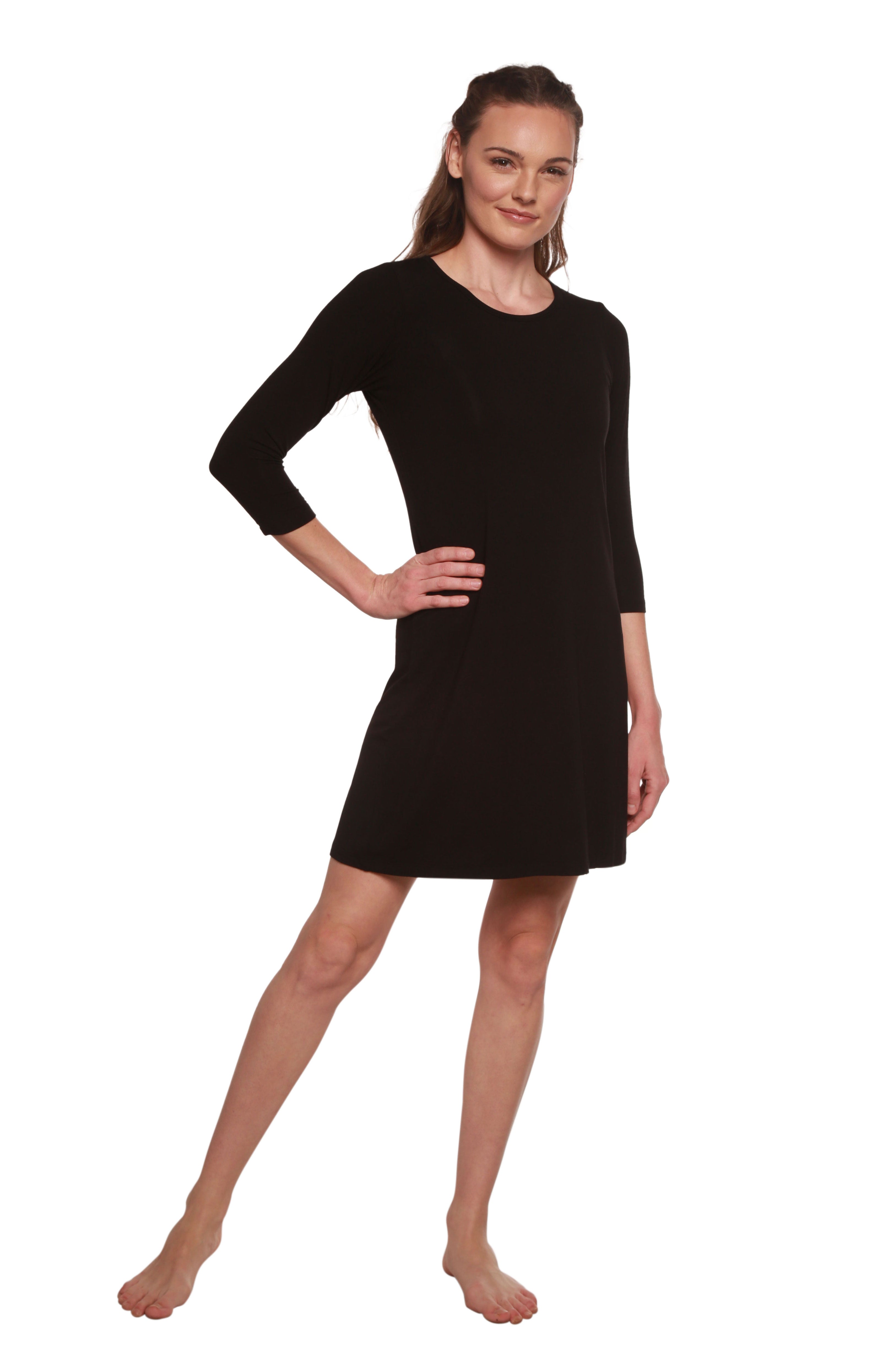 Women's A-Line Bamboo Viscose Dress in Black - P's One-Stop Shop 