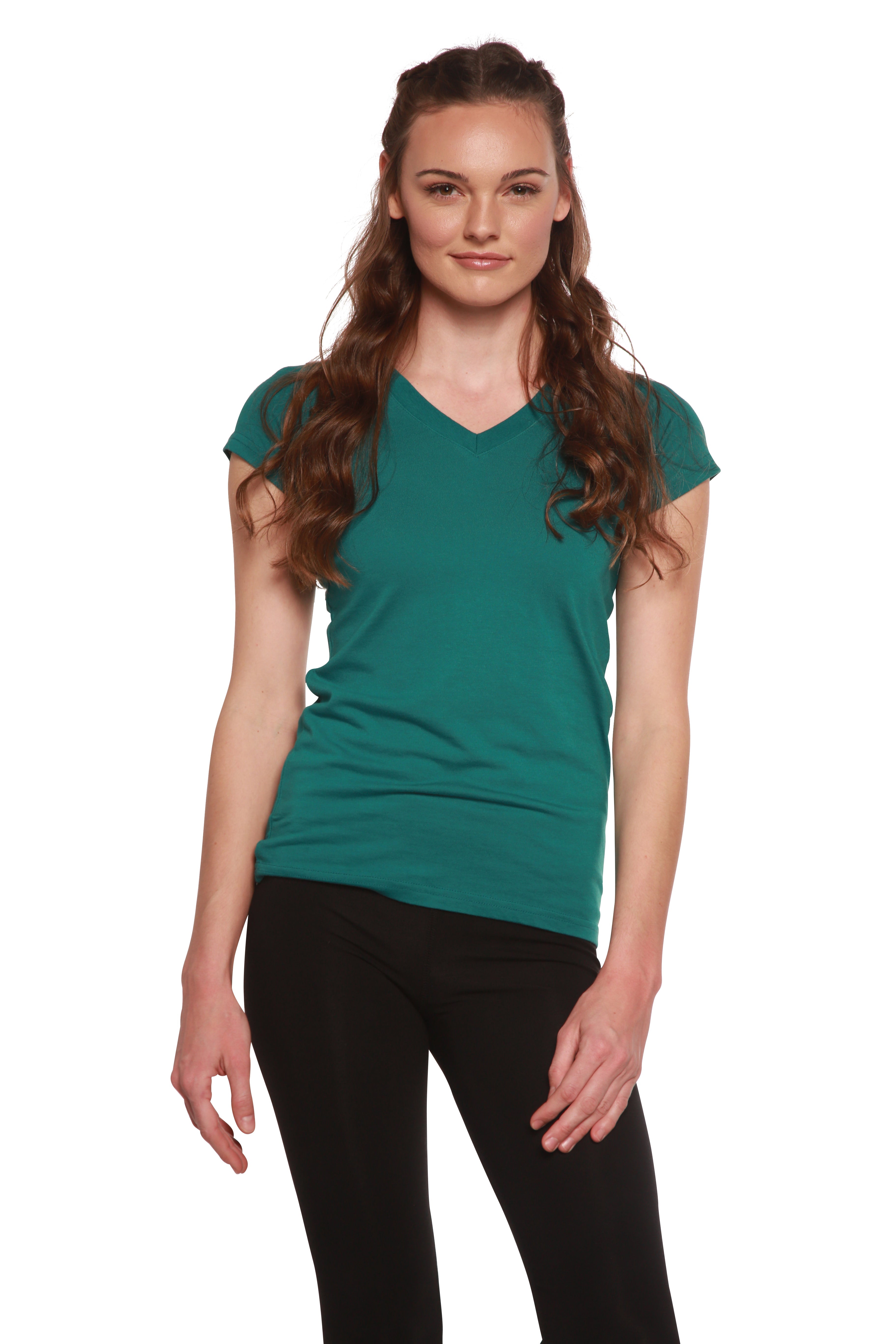 Women's Bamboo Viscose/Cotton V-Neck Cap Sleeve T-Shirt - P's One-Stop Shop 