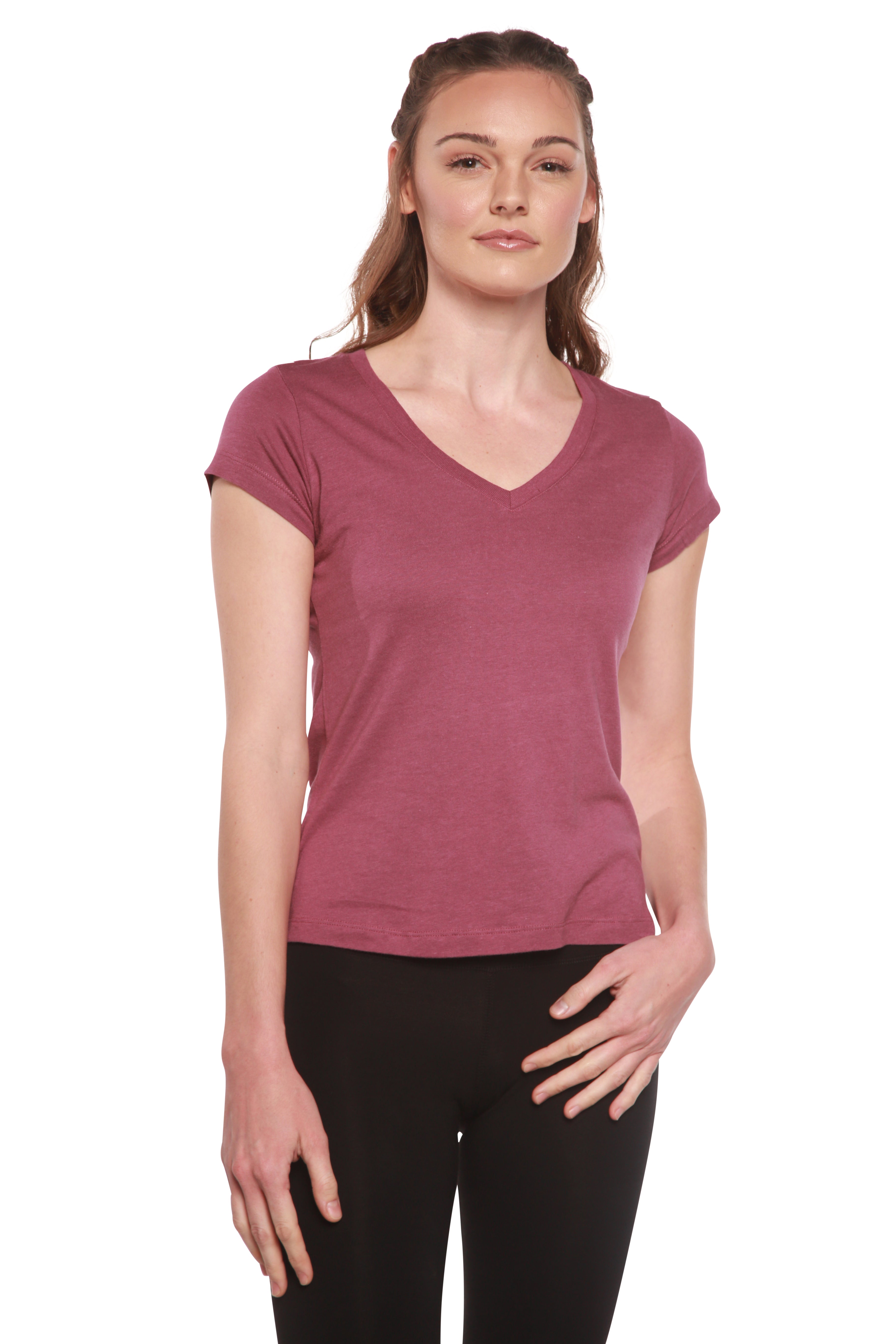 Women's Bamboo Viscose/Cotton V-Neck Cap Sleeve T-Shirt - P's One-Stop Shop 
