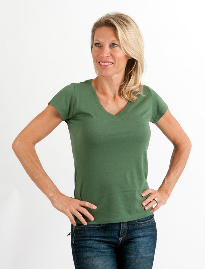 Women's Bamboo Viscose/Cotton V-Neck Cap Sleeve T-Shirt - P's One-Stop Shop 
