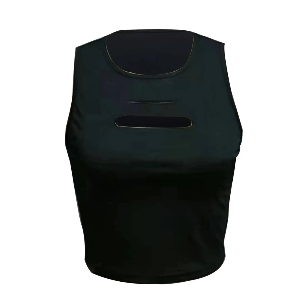 Women's Black Cutout Sleeveless Cropped Tank Top - P's One-Stop Shop 
