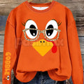 Women's Casual Thanksgiving Turkey Print Pullover Sweater – Cozy Holiday Crewneck - P's One-Stop Shop 