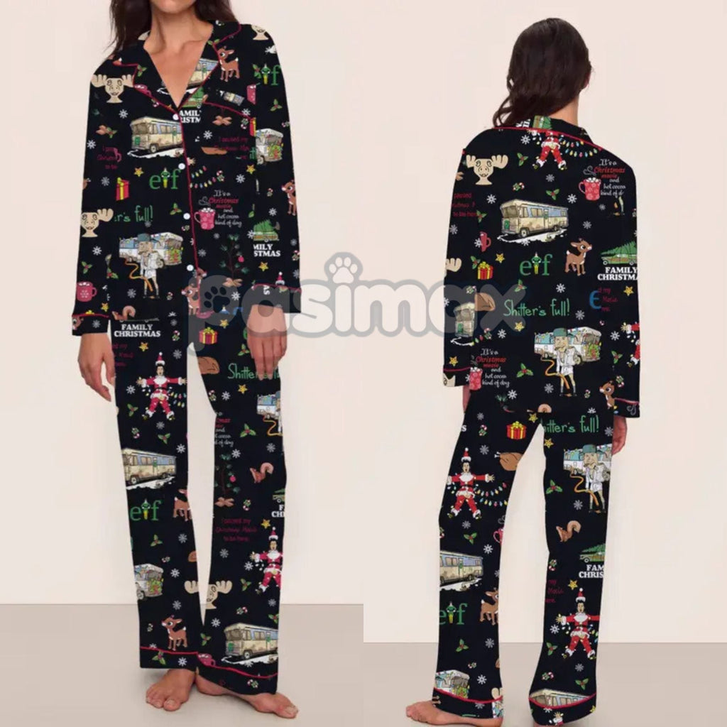 Women's Christmas Pajama Set - Elegant Long Sleeve Top & Pants, Comfortable Home Wear for Fall Winter & Holiday Gift - P's One-Stop Shop 