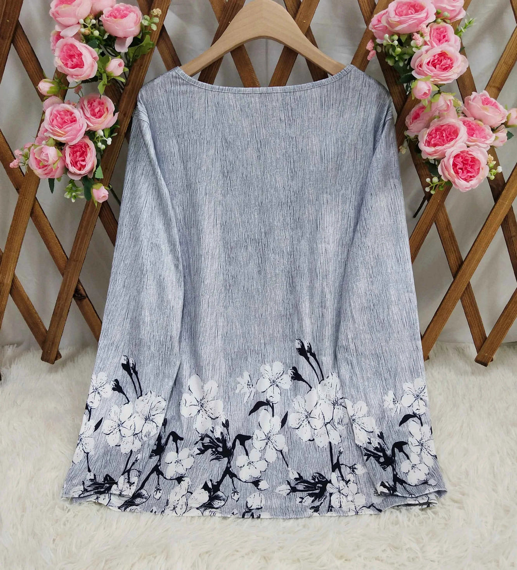 Women's Square Neck Printed Long Sleeve Top - P's One-Stop Shop 