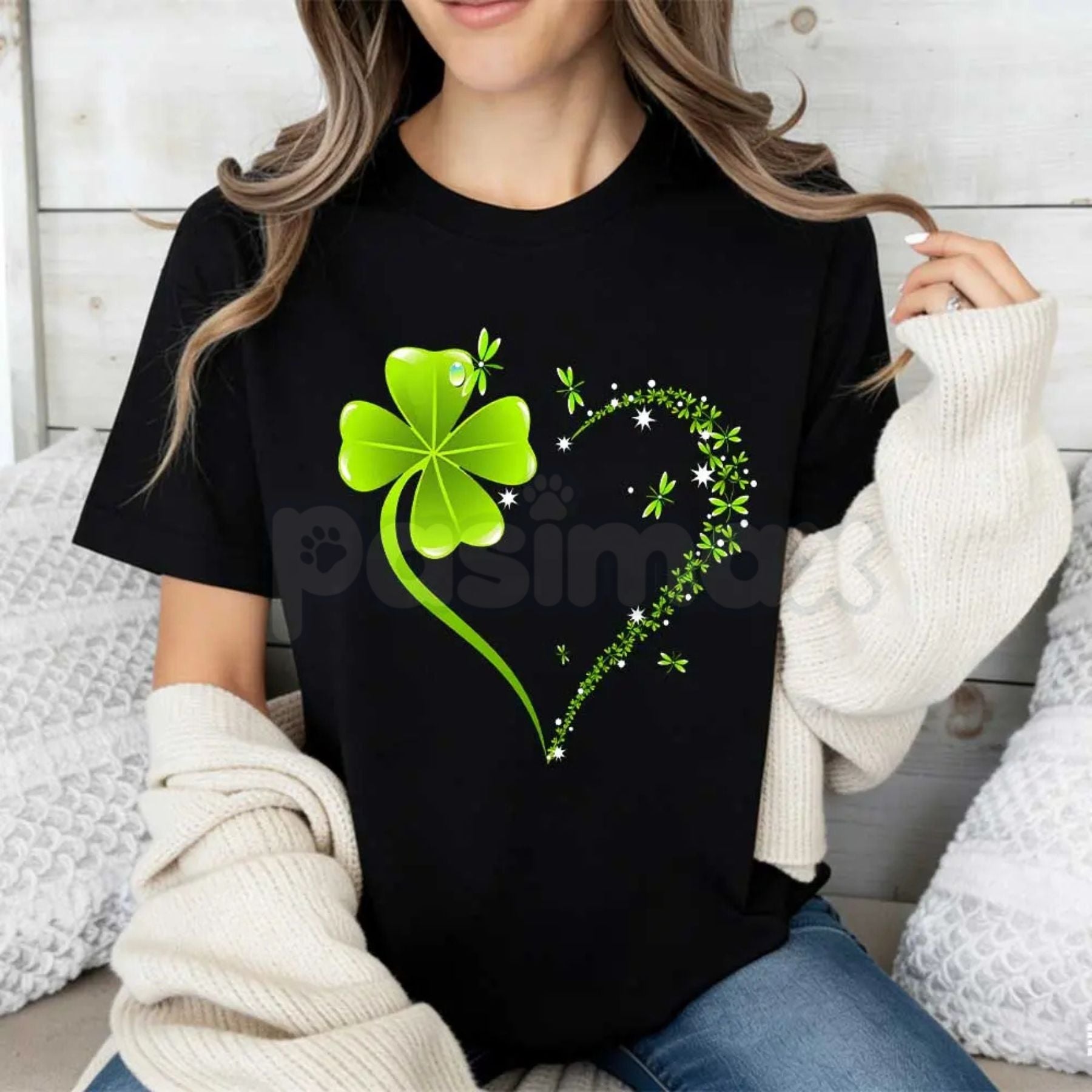 Four Leaf Clover Heart St. Patrick's Day T-Shirt - Lucky Clover Heart Graphic Tee, Premium 100% Cotton Crew Neck Celebration Top, Cute Irish Pride Heart Shirt, St. Paddy's Day Women's Fashion, Soft Lived-In Festive Holiday Apparel - P's One-Stop Shop 